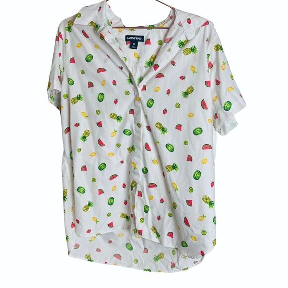 EUC Land’s End White Fruits Printed Button Down Shirt 16 - Picture 1 of 6